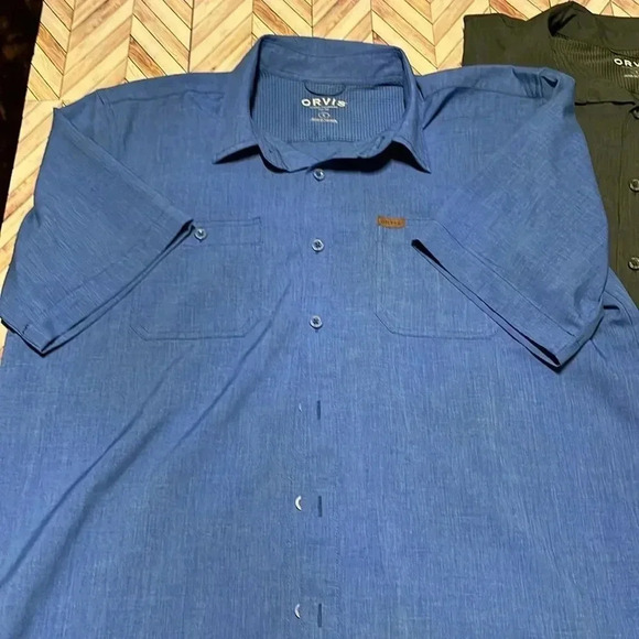 Orvis Short Sleeve Button Up Shirt Lg Performance Green Blue Outdoor Casual Golf - Picture 4 of 8